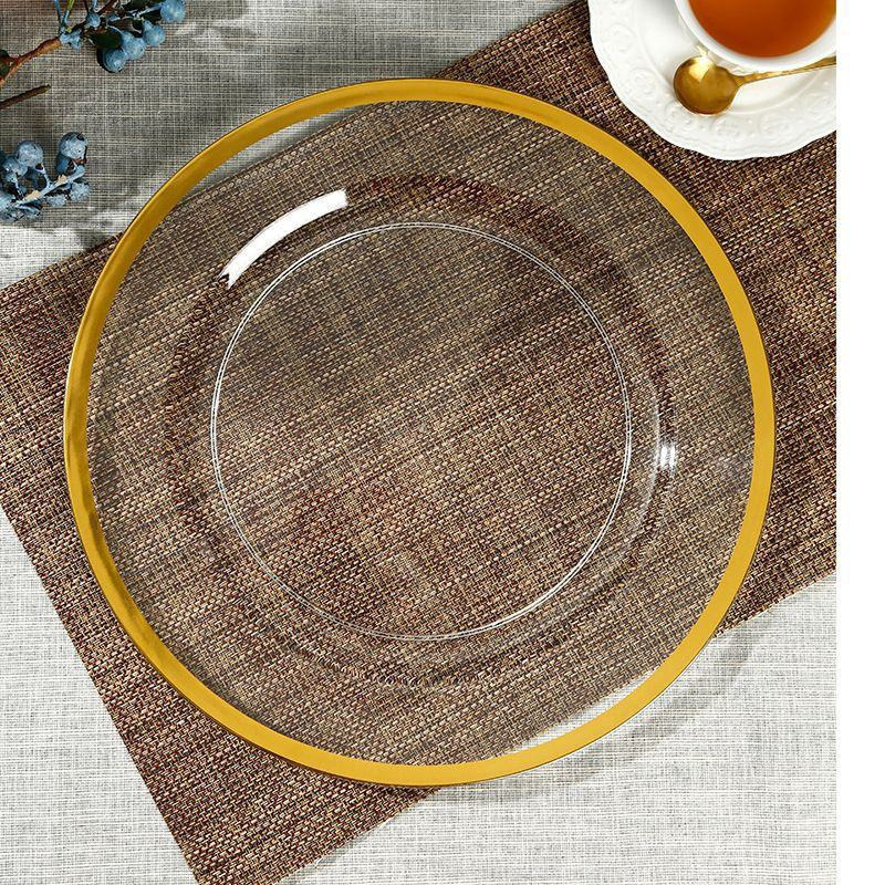 13inch Transparent Plastic Fruit Plate with Gold Decoration for Wedding Party, European Style Western Food Plate, Creative Tableware