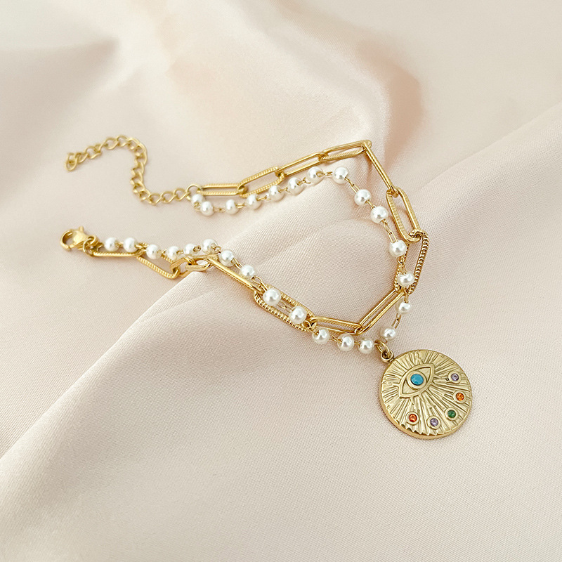 Bohémien Géométrique Acier Inoxydable Placage Turquoise Perle D'eau Douce Bracelets display picture 3