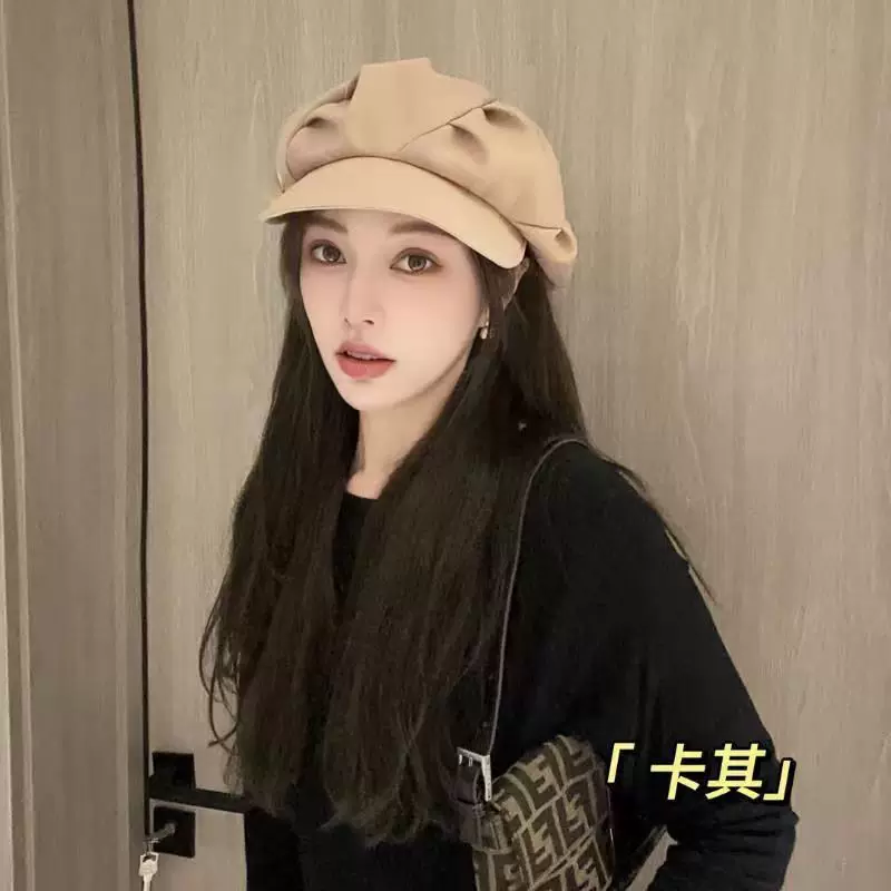 秋冬新款云朵帽时尚百搭八角女士帽大头围韩版气质显脸贝雷帽女