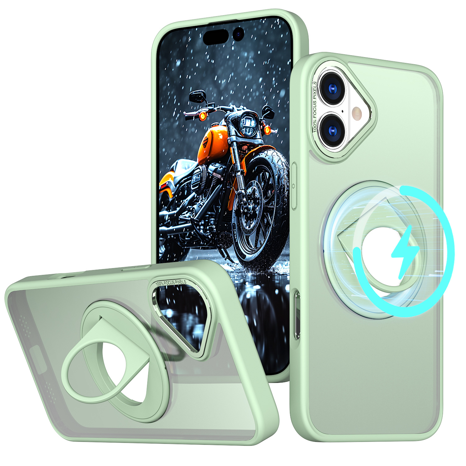 Adecuado para funda de teléfono móvil Apple 16Pro, soporte giratorio de anillo, protección de piel esmerilada magnética iPhone16Plus