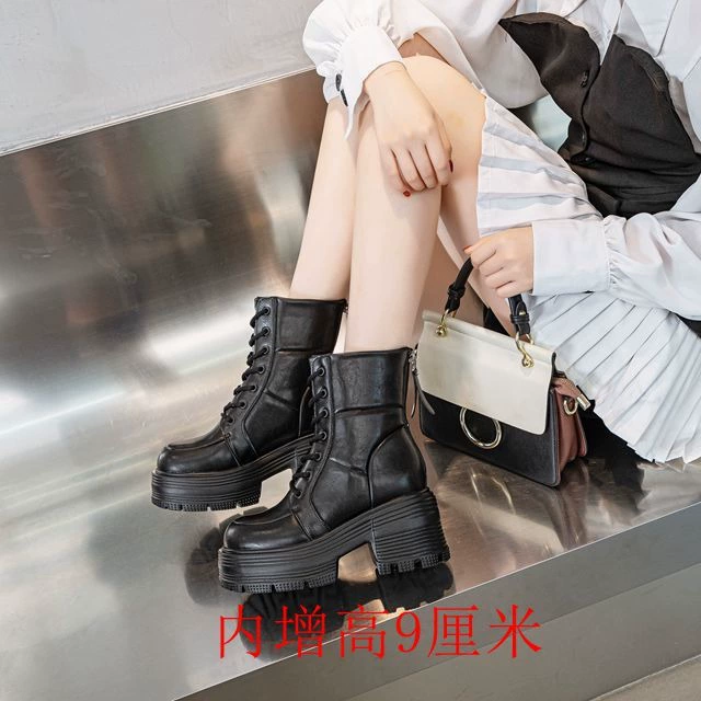 Женские ботинки с толстой подошвы, дикие модные модные ботинки, короткие ботинки в британском стиле, женские 9 см на высоком каблуке, ботинки Martin, толстые каблуки
