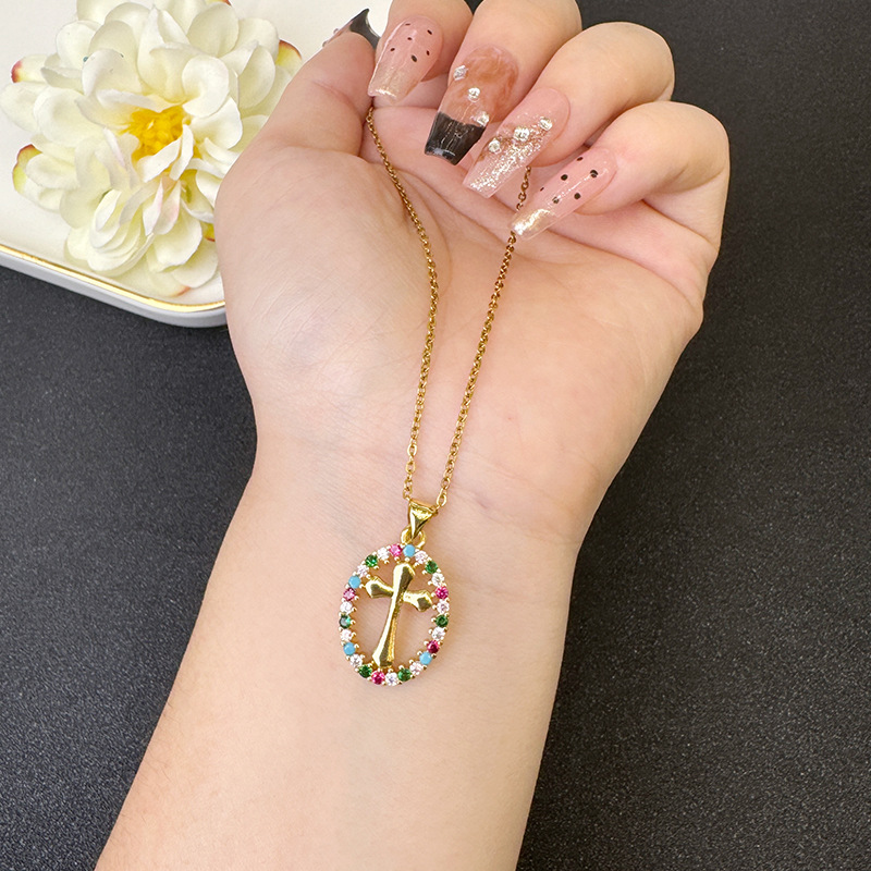 Collar de oro de arena antigua, personalidad, color de lujo ligero, anillo de diamantes, pendientes de cruz, estilo europeo y americano, joyería que no se desvanece durante mucho tiempo