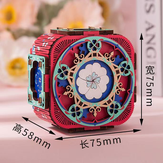 New Internet Red 3D Music Box with Light Wooden Handmade Assembled Jewelry Box Creative Gift DIY Music Box Wholesale