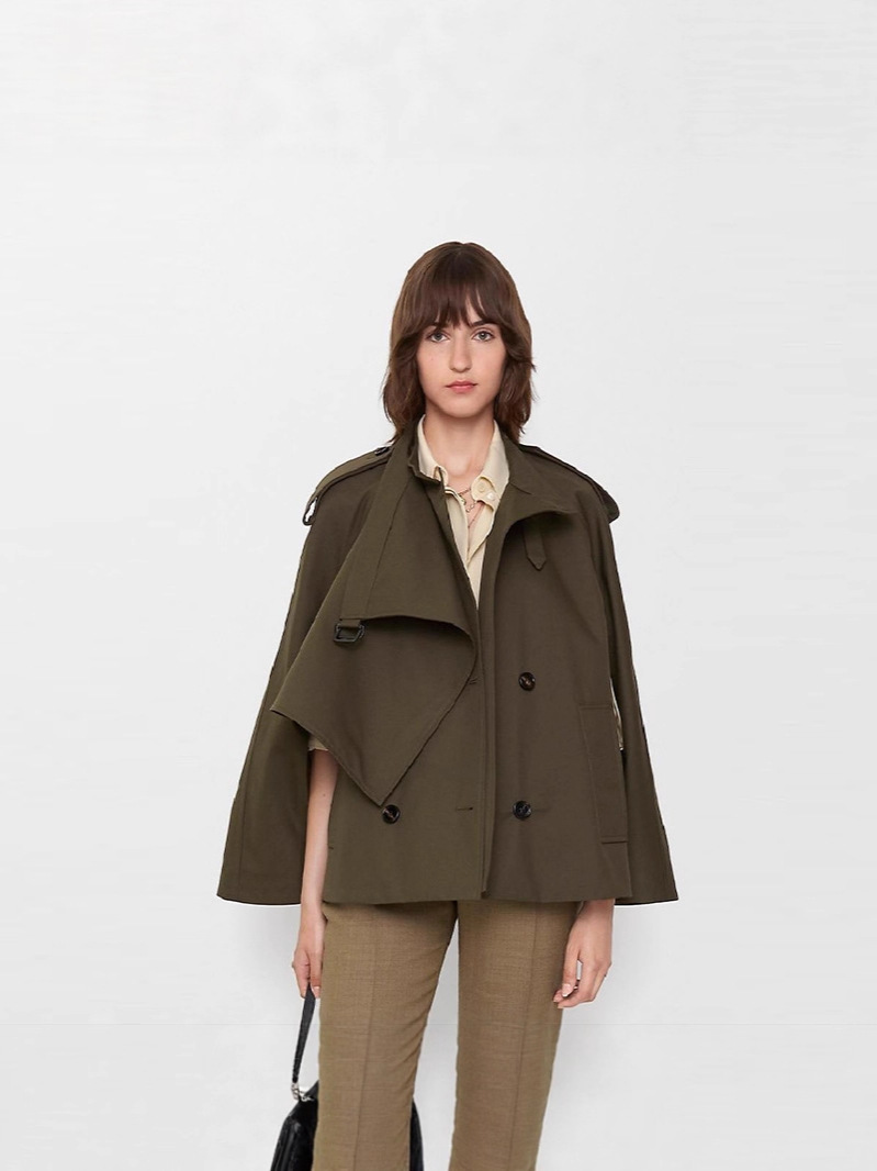 Qadın Qısa Cape Trench Kotu - Payız/Qış Retro Düyməli