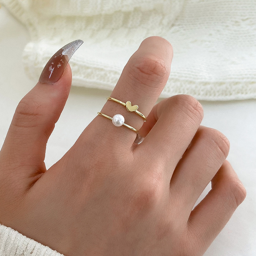 Sweet Heart Shape Imitation Pearl Copper Rings Plating Copper Rings