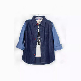 Boys shirt autumn 2024 new baby stitching handsome shirt big children's all-match cotton shirt