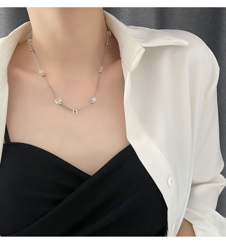 Simple Style Square Titanium Steel Beaded Necklace 1 Piece