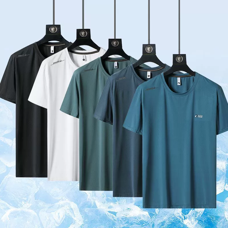 Летняя тонкая свободная спортивная толстовка большого размера с короткими рукавами и половиной рукавов для среднего возраста, футболка, мужская повседневная быстросохнущая футболка с круглым вырезом