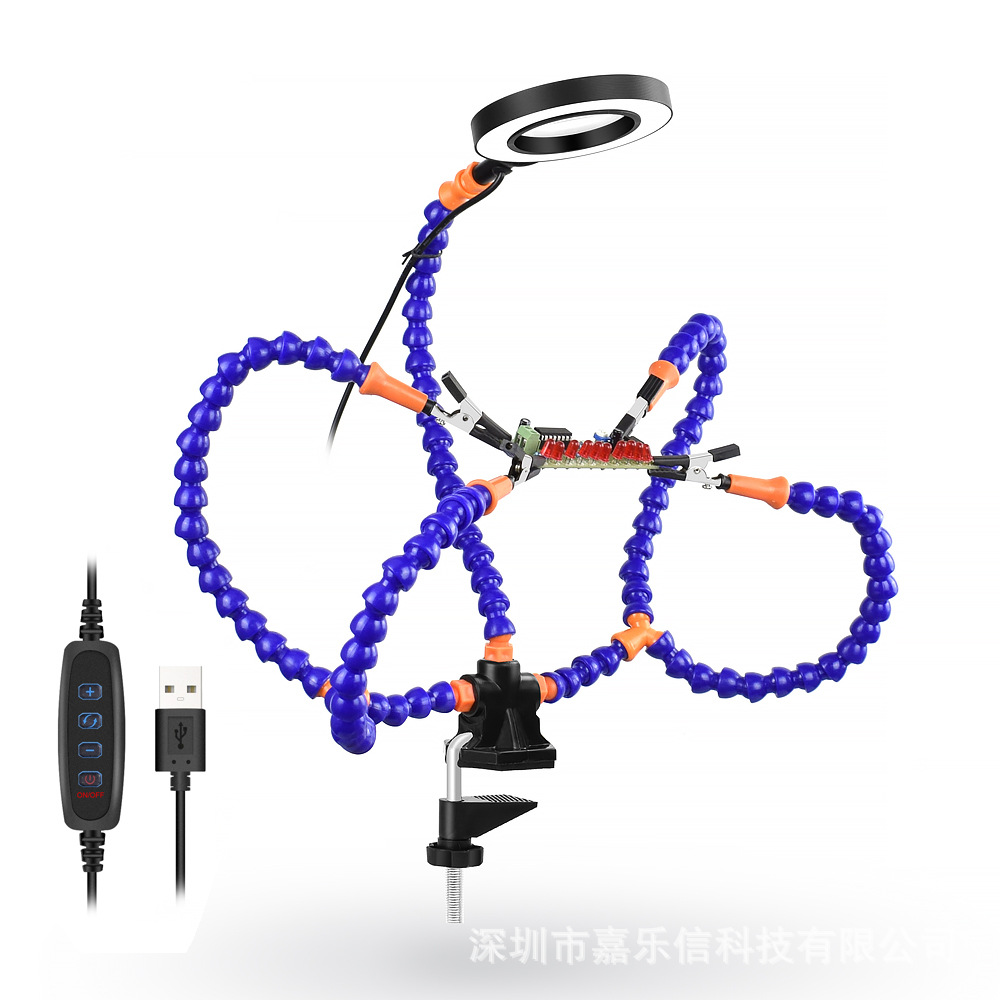 3 veces la interfaz USB lámpara de la lupa clip de escritorio PCB soporte de soldadura brazo auxiliar soldadura herramienta de tercera mano