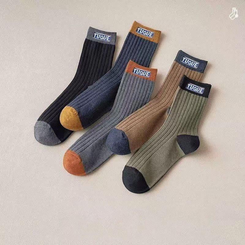 socks men‘s autumn and winter mid-calf length socks japanese ins fashion color matching letters four seasons all-matching youth student sports socks