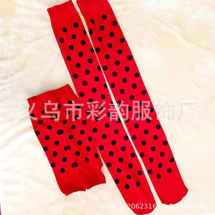 Carnaval cos ladybug ropa accesorios calcetines manga roja punto negro calcetines manga calcetines de dibujos animados