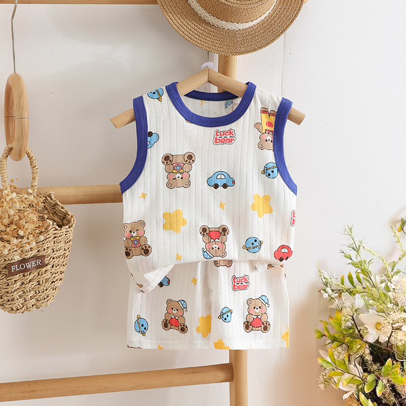 2025 summer new children's clothing children's vest shorts suit boys and girls baby T-shirt boys and girls cotton wholesale