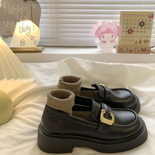 Luminous Small Leather Shoes for Women -  Spring New Model, Low Mouth Round Head Single Shoes for Petite Feet, High-Lifting Thick Sole Loafers