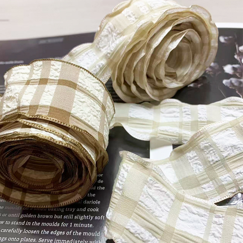 Factory Direct Sales 3.8cm Puff Plaid Gauze Ruffle Ribbon Headwear Accessories Wholesale Mobile Phone Lanyard Materials Factory Direct Sales 3.8cm Puff Plaid Gauze Ruffle Ribbon Headwear Accessories Wholesale Mobile Phone Lanyard Materials