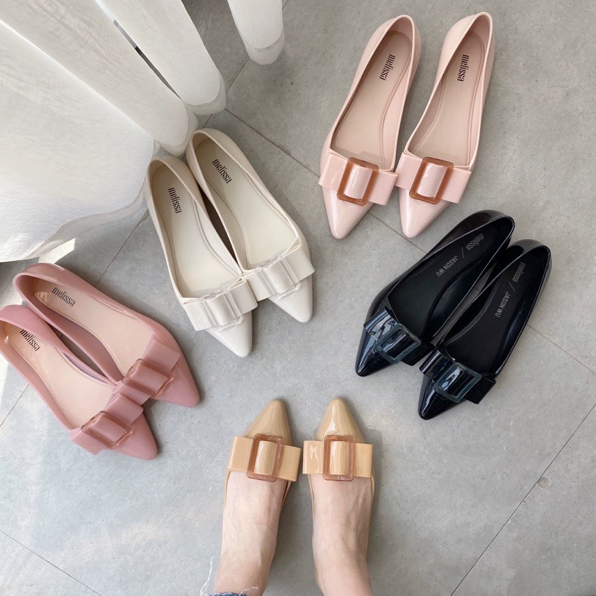 2020 Новая женская обувь Melissa, туфли Melissa Jelly с бантом и квадратной пряжкой, туфли-лодочки с плоским острым носом