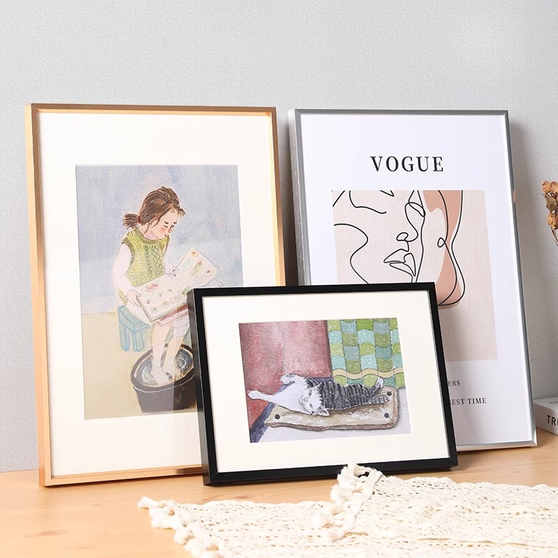 Simple aluminum alloy photo frame metal wire drawing decorative picture frame wall hanging table elevator advertising poster frame custom wholesale