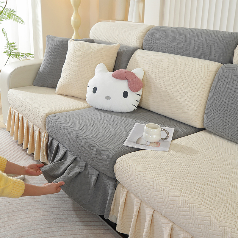 Thickened stretch skirt sofa cover non-slip simple sofa cover four seasons universal solid color sofa cushion cover all-inclusive_voghion.com