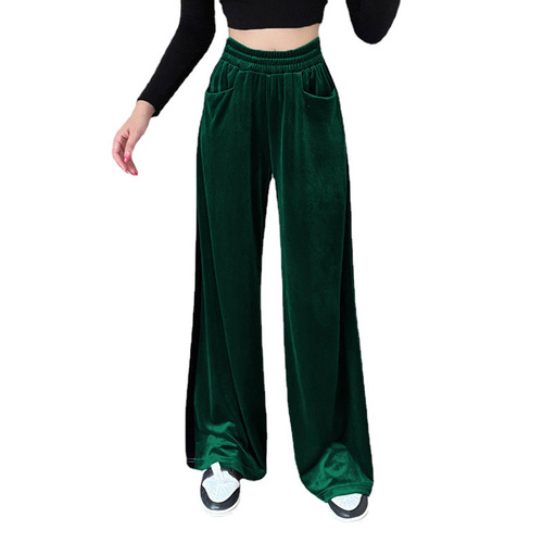 Autumn new style suede waist-waist all-matching hanging stitching straight pants overalls casual pants