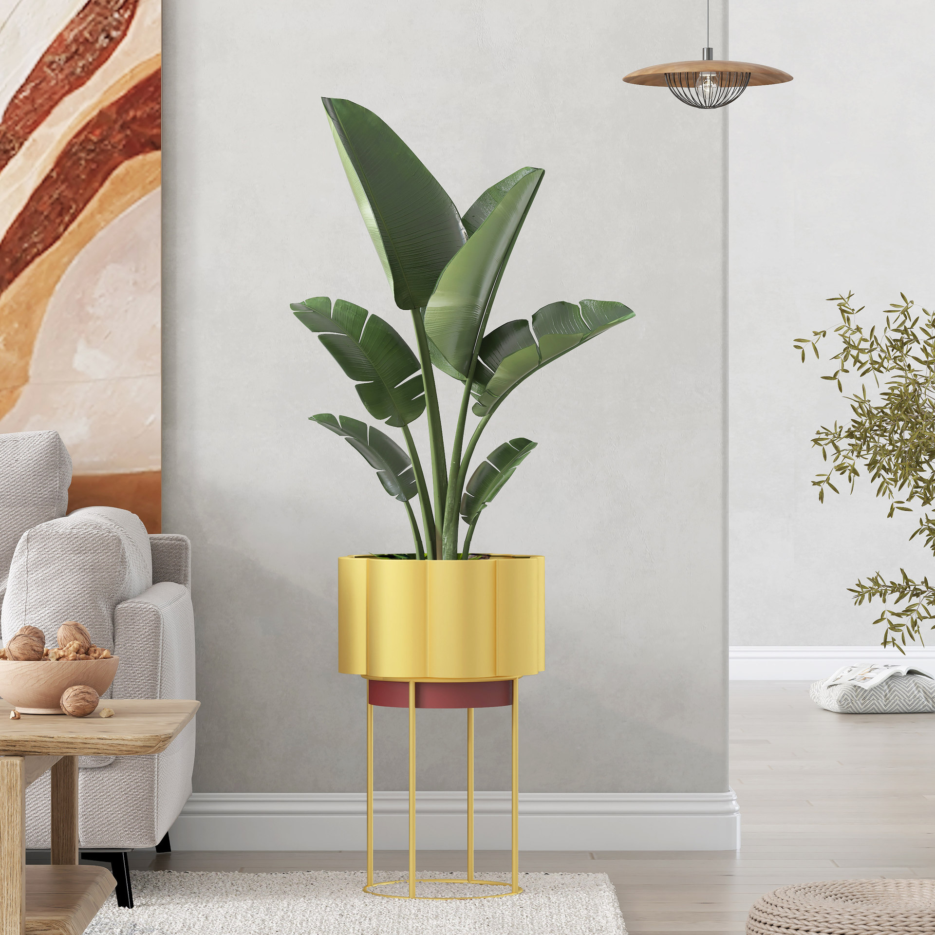 Soporte de flores de piso con balcón, estante de eneldo verde de estilo nórdico, sala de estar, estante para macetas de flores de hierro de lujo simple y de lujo ligero image 2