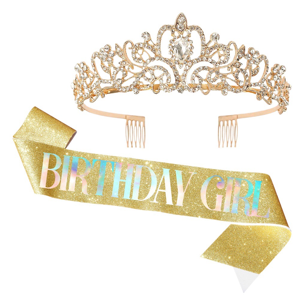 Rosa de la muchacha etiqueta cinturón oro rosa decoración fiesta cumpleaños props Correa hombro corona reina cinta traje regalo