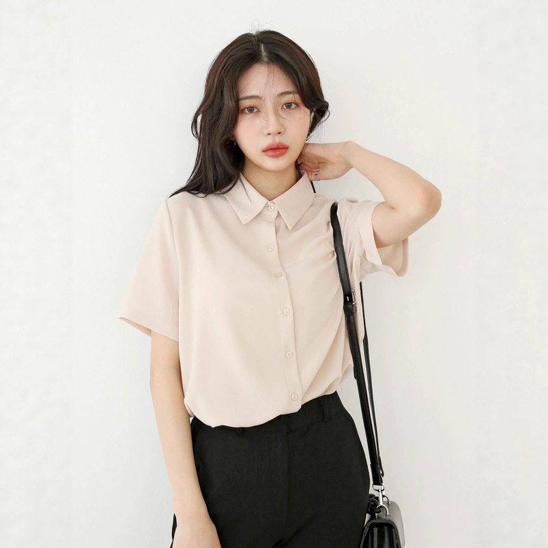 Korean Style Non-Iron Short-Sleeved Shirts, Fashionable and High-End Short-Sleeved Shirts, Loose and Versatile, Fashionable and Sweet Shirts Wholesale