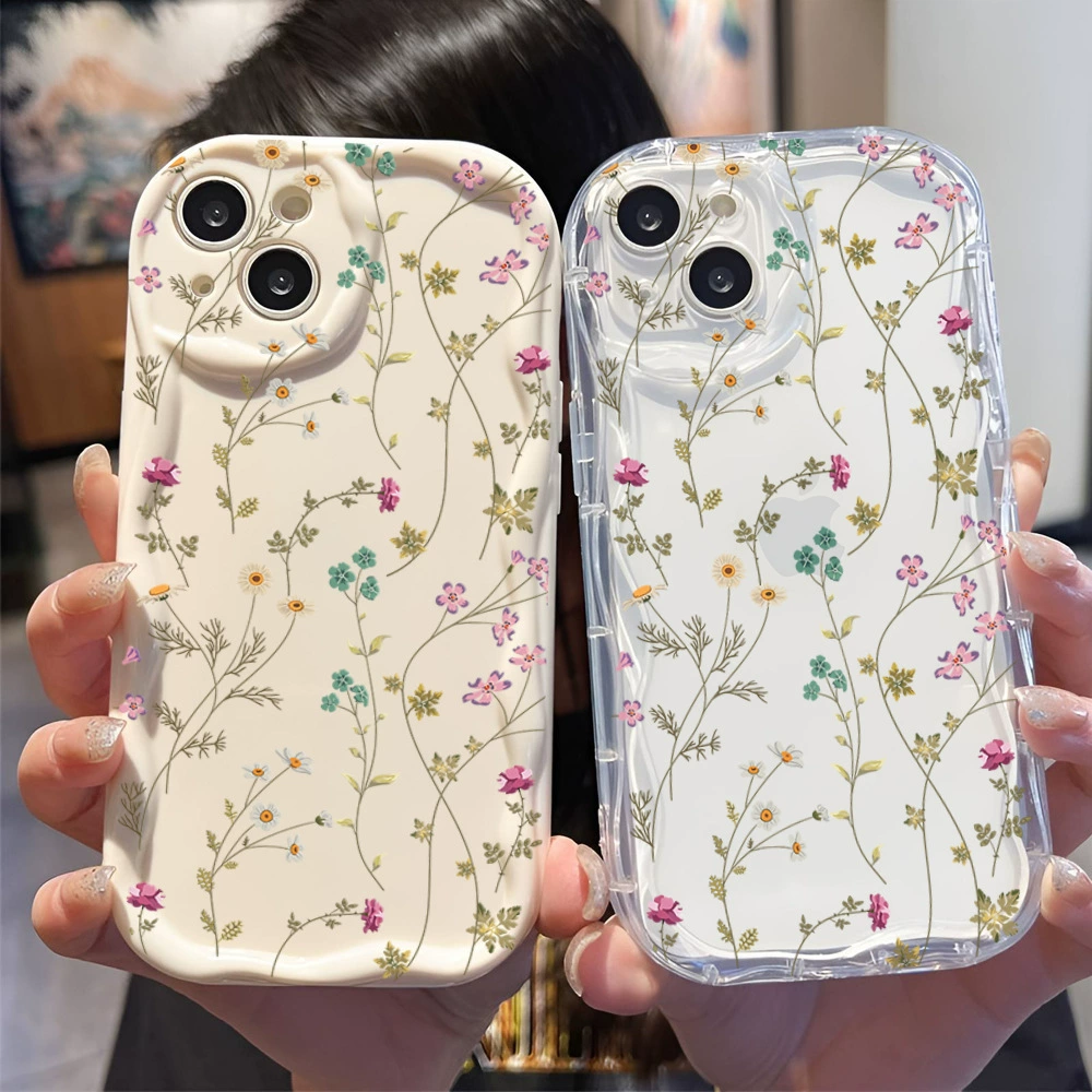 Кейс для телефона Apple, прозрачный iPhone 16 Pro, волнистая защитная крышка, цветочный, iphone