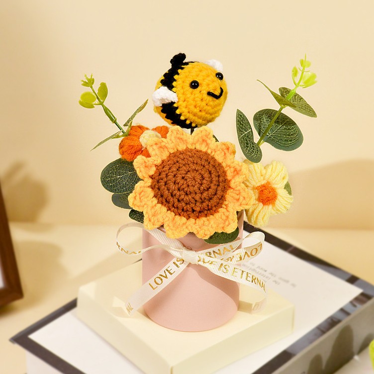 작은 꿀벌 해바라기 화분 장식품