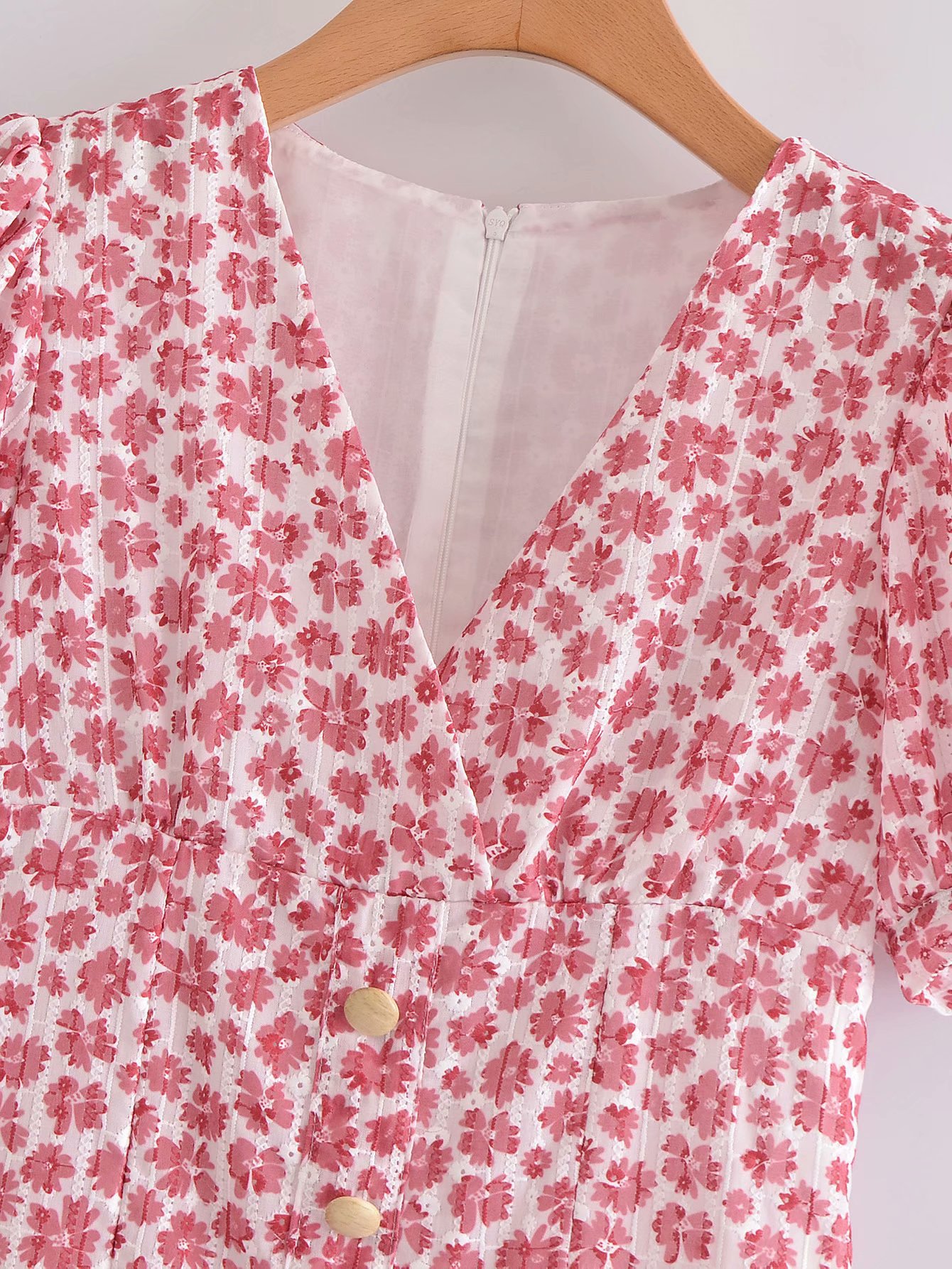 puff sleeve floral print hollow dress NSAM51982