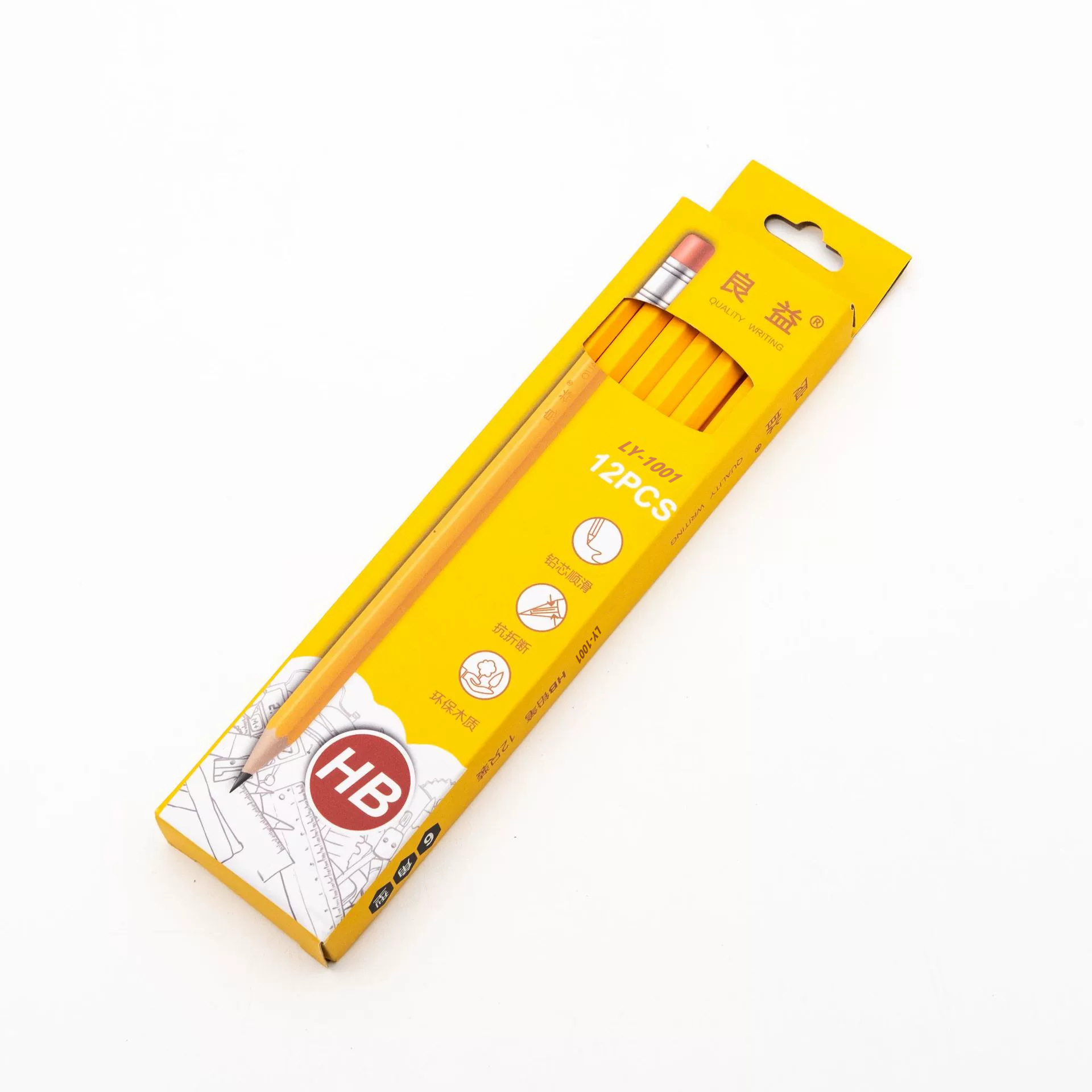 HB lápiz 12 piezas caja hexagonal poste amarillo de madera lápiz con borrador escritura pintura papelería suministros al por mayor