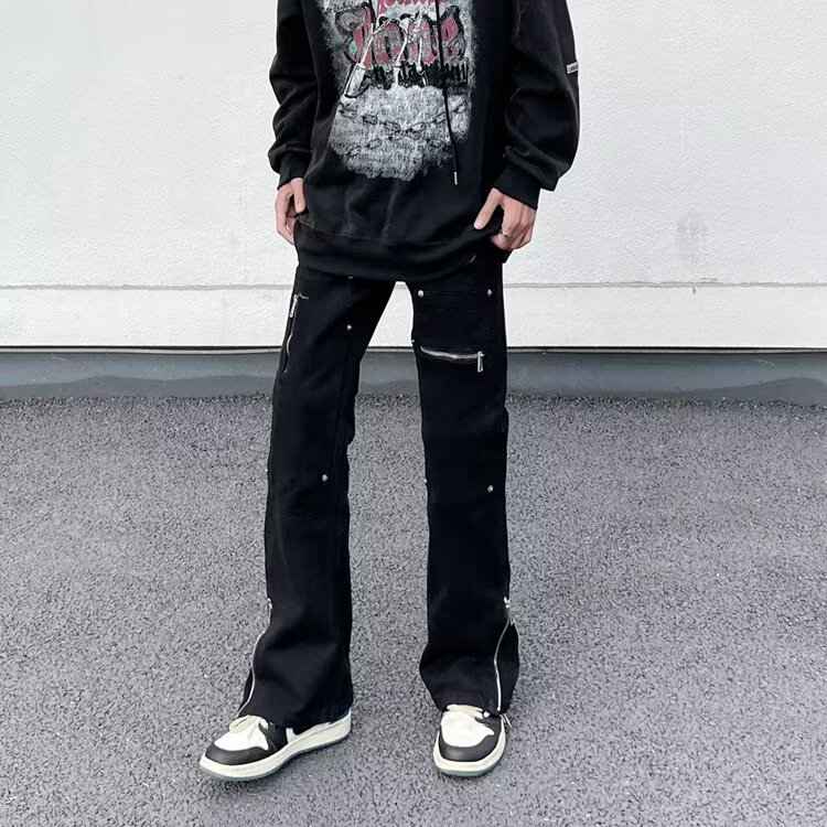 High-End Black Jeans Men's Elastic Summer New Korean Style Willow Zipper Design Slim Fit Casual Pants for Small Feet High-End Black Jeans Men's Elastic Summer New Korean Style Willow Zipper Design Slim Fit Casual Pants for Small Feet