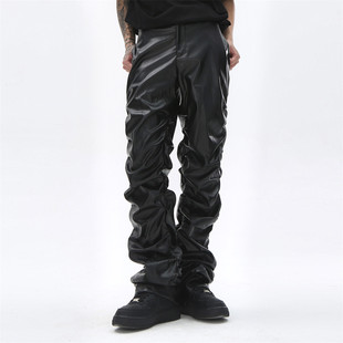 Небольшие дизайнерские полиуретановые брендовые штаны, повседневные брюки в стиле хип-хоп, в стиле панк, тренд сезона, оверсайз