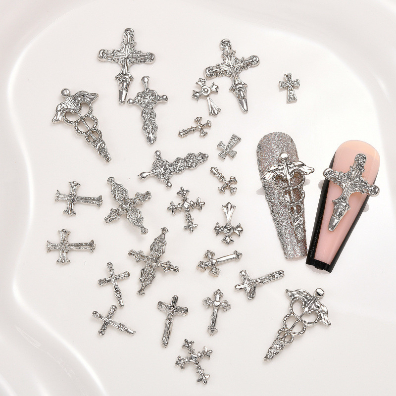Net red LZ nail jewelry sweet cool retro light luxury alloy white K cross Croheart nail jewelry wholesale Net red LZ nail jewelry sweet cool retro light luxury alloy white K cross Croheart nail jewelry wholesale