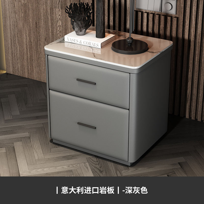 다크 그레이 단단한 나무 프레임 마이크로 화이버 가죽 + 록 플레이트 테이블 상단