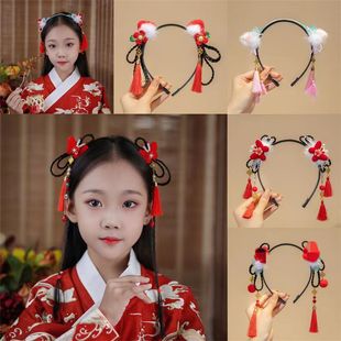 Ancient style headdress flower headband children's cute wig braid headband Princess little girl Chinese style new year headband hair accessories