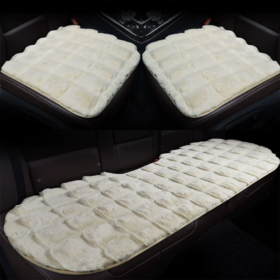 Light luxury car seat cushion: Wool pad - ivory-three-piece-set