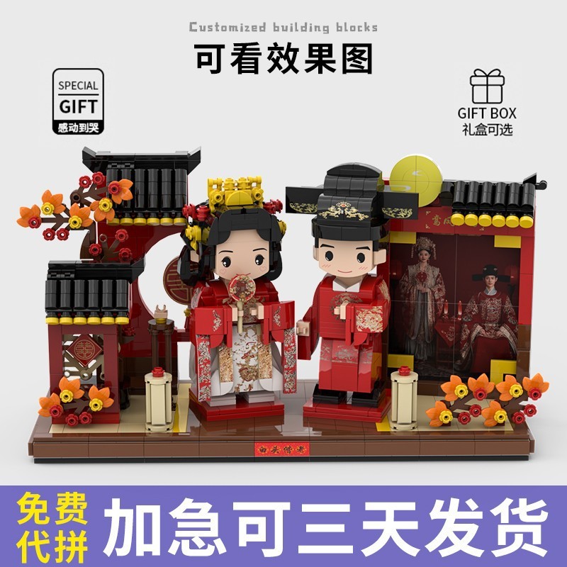 ウェディング用品の写真を作って、積み木の人形のような人を作ります。|undefined