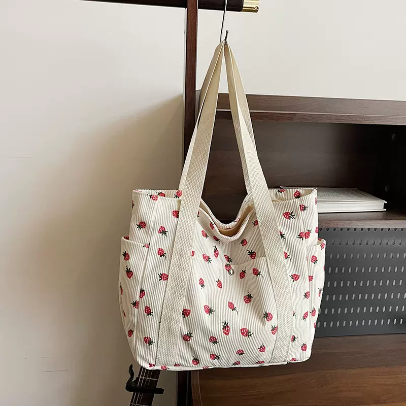 简约大容量包包女秋冬新款清新草莓单肩包时尚百搭上课通勤托特包