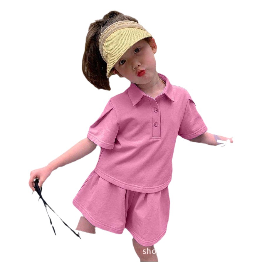 Traje de verano para niñas 2024 nuevo estilo occidental para niños casual de manga corta deportes bebé niñas polo conjunto de dos piezas