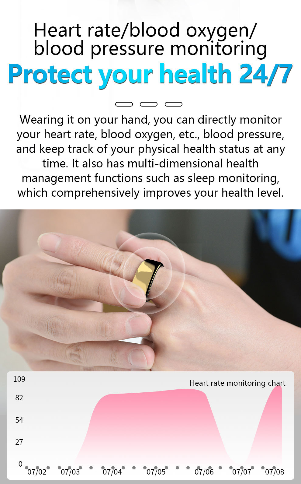 Smart Ring R11M Herzfrequenz- und Blutzuckermessung Fitness-Tracker Titanstahl vergoldet Größe 17 EU 10 US_voghion.com