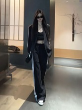 休闲运动时尚套装女春秋新款西装领西服外套+高腰长裤两件套