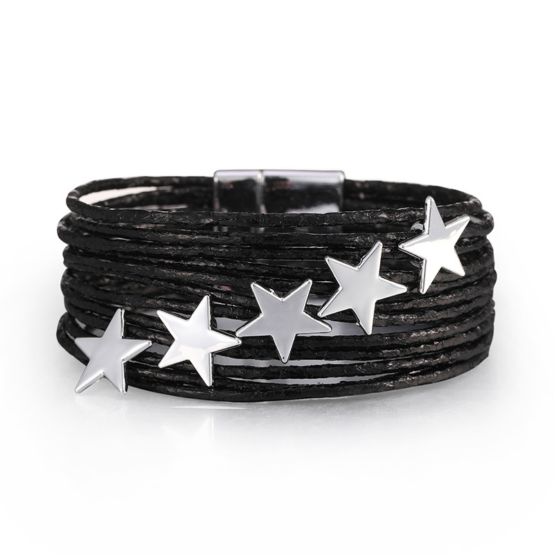 1 Piece Retro Star Pu Leather Handmade Women's Bangle display picture 4