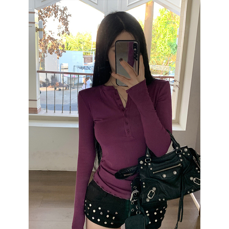 MosesQueen2025春季新款半开领内搭打底衫女修身洋气别致长袖上衣|undefined