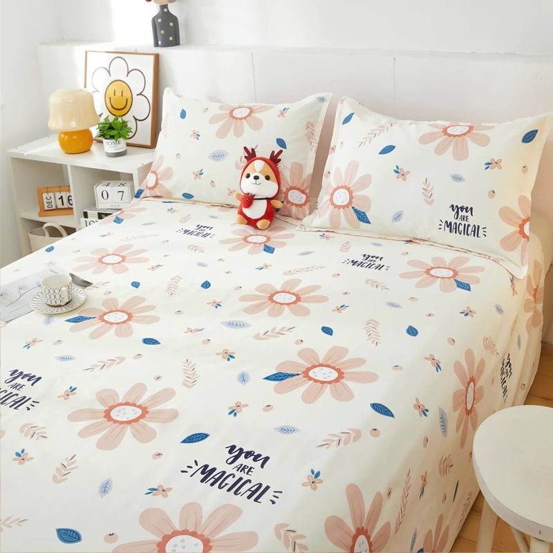 Sábanas de algodón de una sola pieza de tela de algodón dormitorio de estudiantes cama individual funda de almohada individual dormitorio fresco pequeño estilo ins
