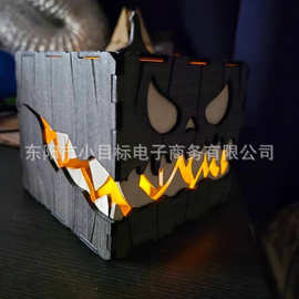跨境新品万圣节南瓜烛台南瓜灯鬼脸南瓜宝箱怪灯万圣节木质摆件