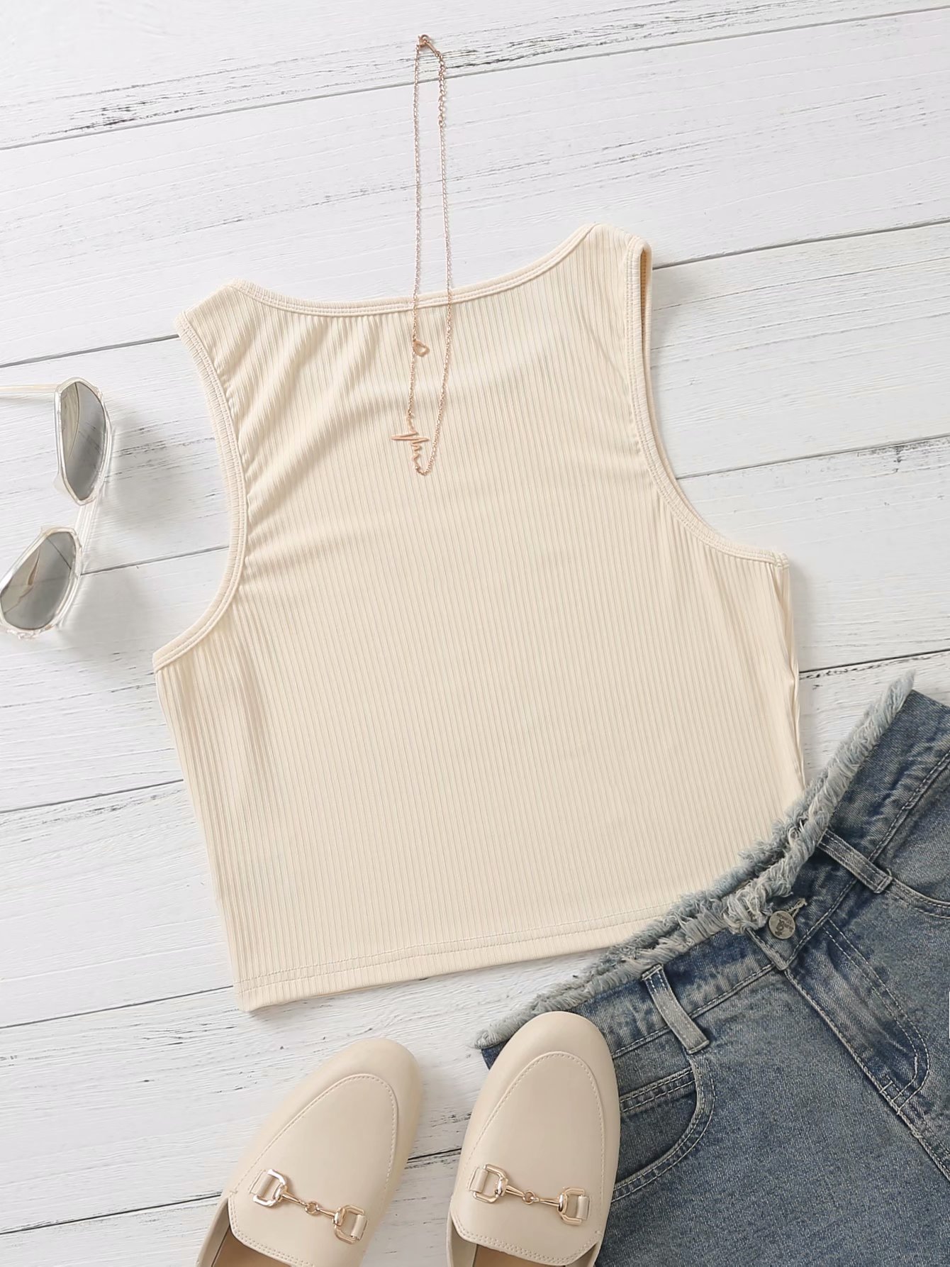 Plain color striped tank top NSAM48891