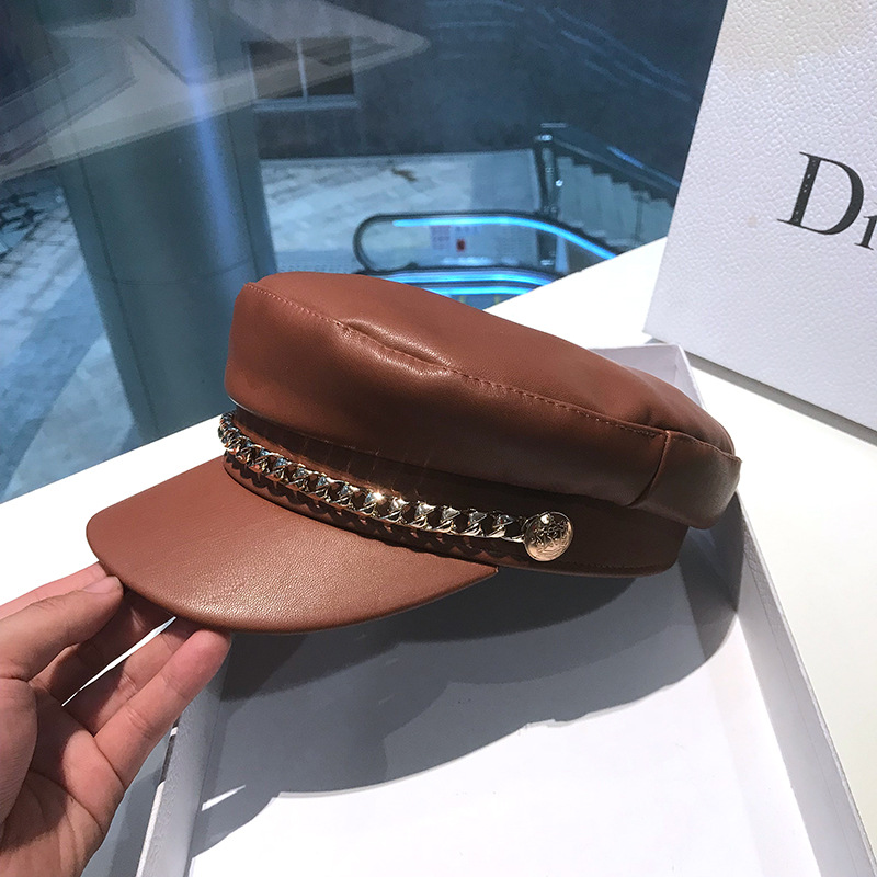 Pu Material Women's Elegant Business Basic Solid Color Wide Eaves Beret Hat