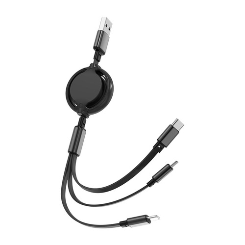 Gift double-sided printed LOGO one-to-three retractable data cable suitable for Apple and Android type-c three-in-one charging cable