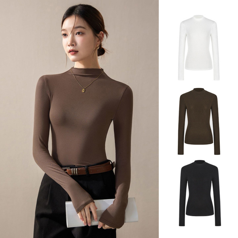 Craftsman's Cross-Border Half-Turtleneck Fleece-Lined Long-Sleeve T-Shirt for Women 2025 Early Autumn New Korean Style Casual Base Shirt Craftsman's Cross-Border Half-Turtleneck Fleece-Lined Long-Sleeve T-Shirt for Women 2025 Early Autumn New Korean Style Casual Base Shirt
