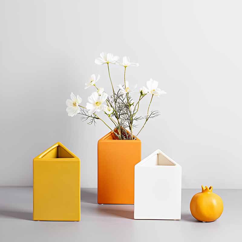 Nórdico geométrico creativo jarrón de cerámica decoración de la sala de estar de escritorio hogar flor seca arreglo de flores decoración suave al por mayor