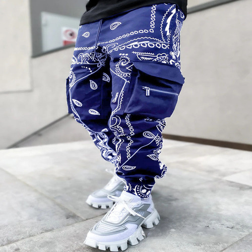 Independent station cashew flower casual sports men's loose high street multi-pocket work pants